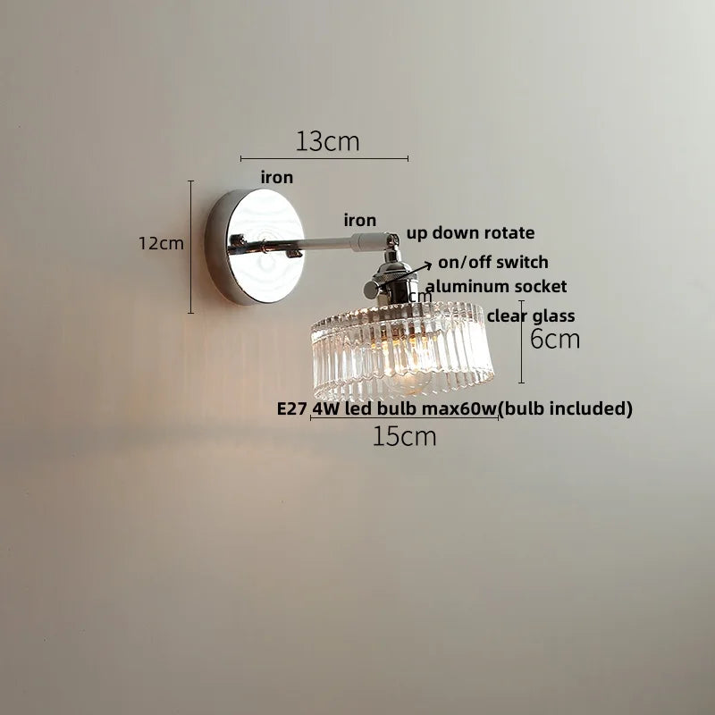 Helnys Crystal LED Wall Light with Pull Chain Switch - Modern Nordic Bedside Lamp