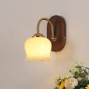 Helnys Wooden LED Wall Light Fixture with Pull Chain Switch