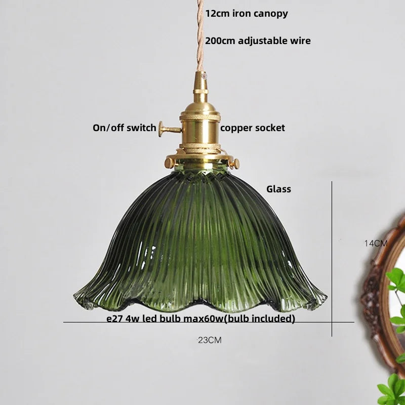 Helnys Glass Brass LED Pendant Light for Home Decor Dining Room Study