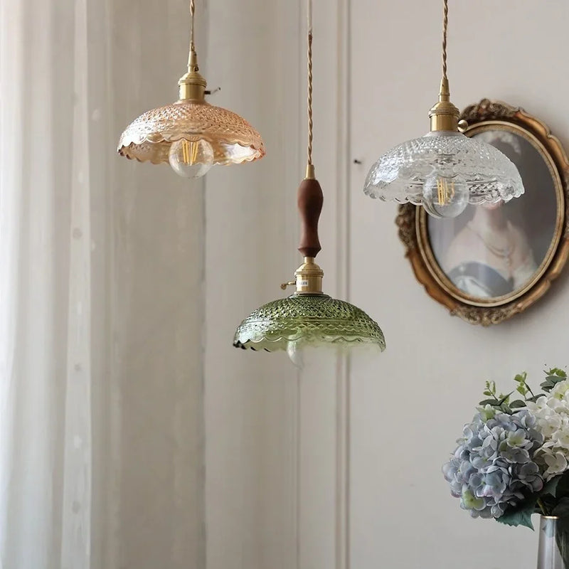 Helnys Flower Glass LED Pendant Lights Copper Knob Switch Nordic Modern Hang Lamp