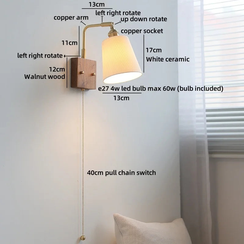 Helnys LED Ceramic Wall Light Fixture Modern Nordic Decor Bedside Lamp
