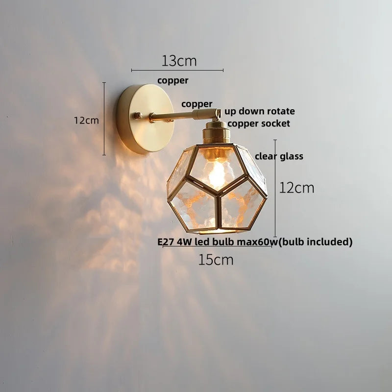 Helnys Square Glass LED Wall Lights Pull Chain Switch Tiffany Style Wandlamp