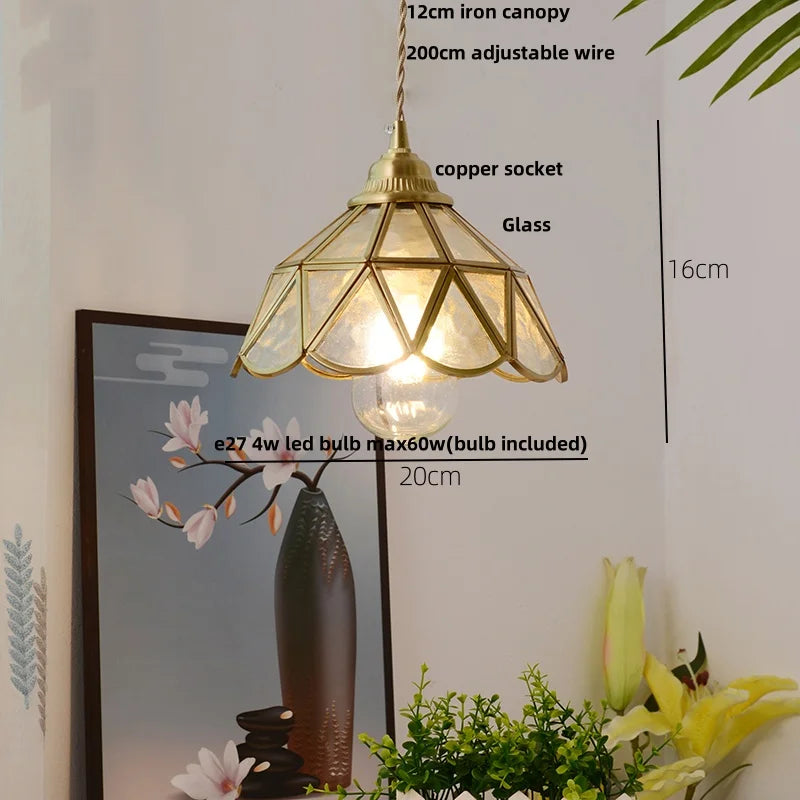 Helnys Vintage Copper Wire Glass Pendant Lamp Adjustable LED Fixture
