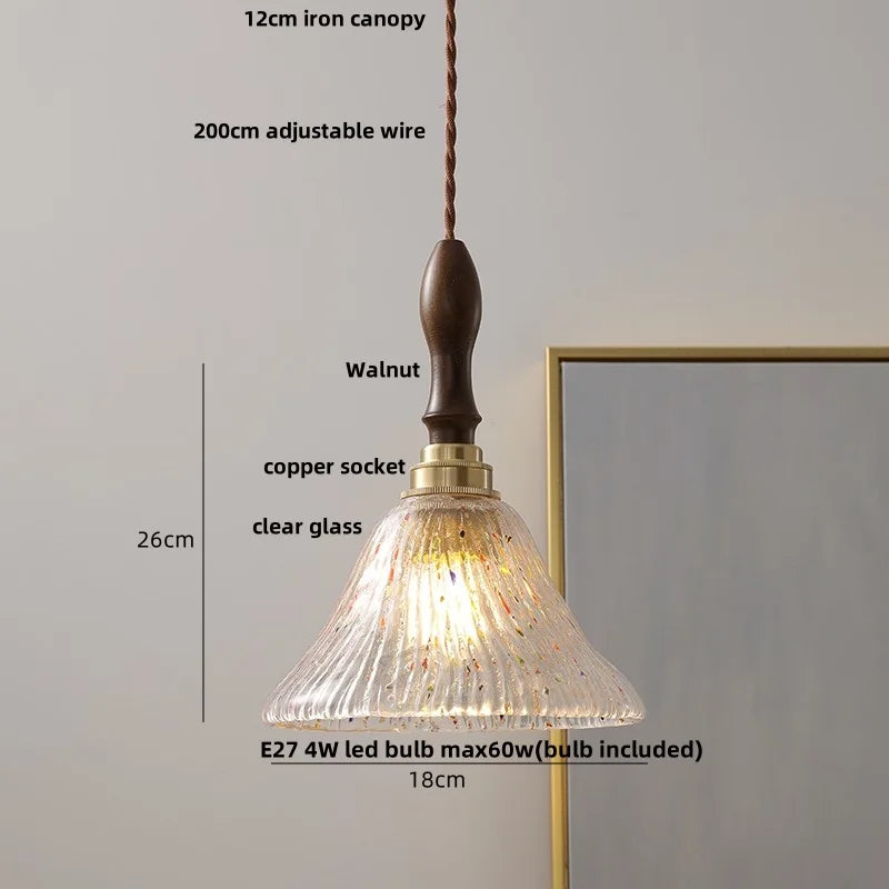 Helnys Walnut Wood LED Pendant Lamp Cyan Glass Nordic Modern Hanging Light