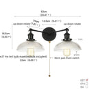 Helnys Industrial LED Wall Light with White Glass, Pull Chain Switch, 2 Heads