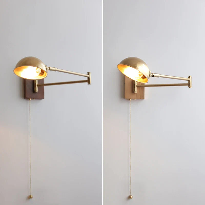 Helnys Ash Wood Canopy LED Wall Sconce Pull Chain Switch Rotate Bedroom Lamp