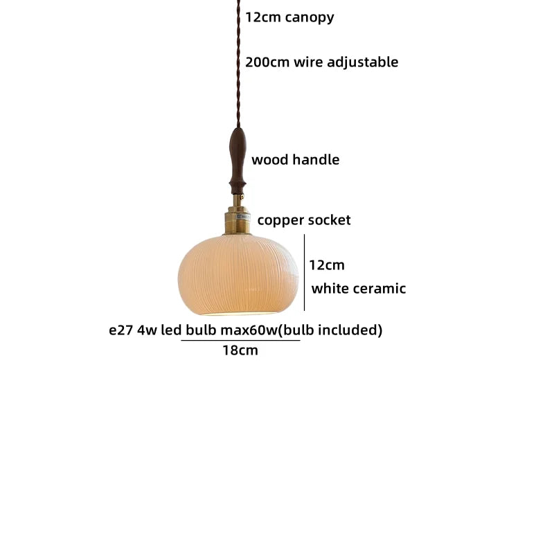 Helnys Ceramic Wood LED Pendant Lights for Restaurant Bedroom Chandelier