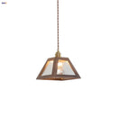 Helnys Japanese Style LED Pendant Light, Glass Walnut Wood Hanging Lamp