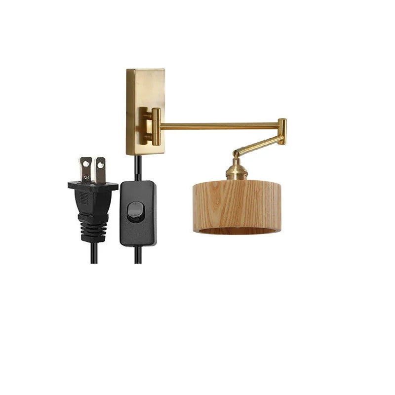 Helnys Wooden Wall Lamp Sconce with Pull Chain Switch for Bedroom and Bathroom