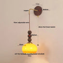 Helnys Adjustable Wood Glass Wall Lights with Pull Chain Switch for Aisle Study Dining