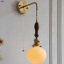Helnys Walnut Wood LED Wall Sconce Modern Copper Pull Chain Switch Stair Light Fixtures