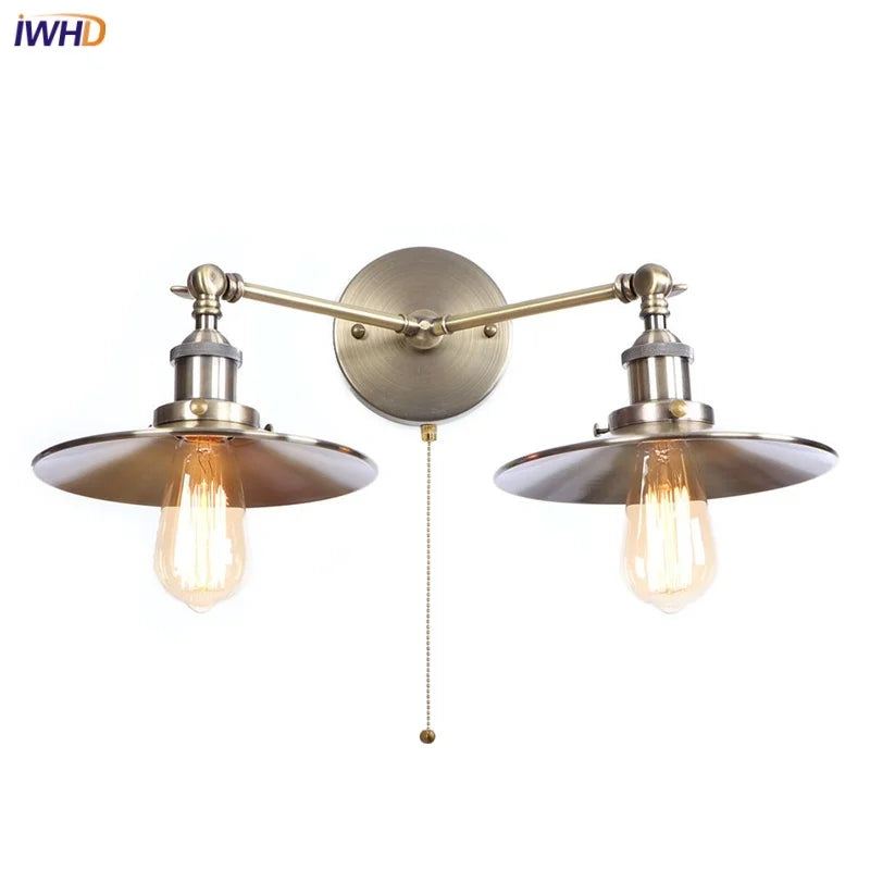 Helnys Vintage LED Wall Lamp with Pull Chain Switch