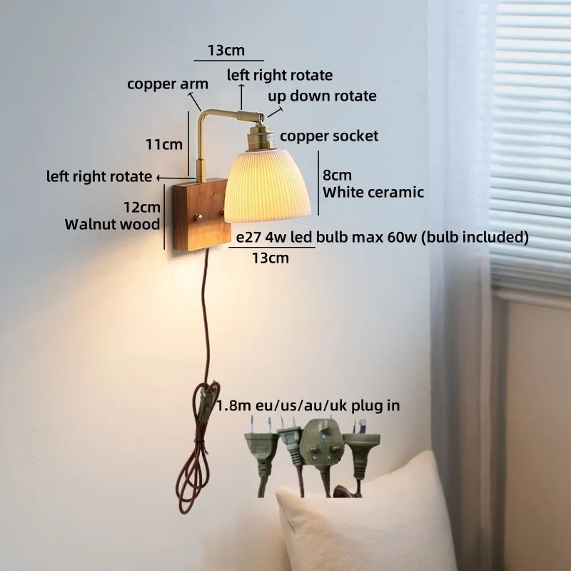 Helnys White Ceramic LED Wall Lights with Adjustable Copper Arm