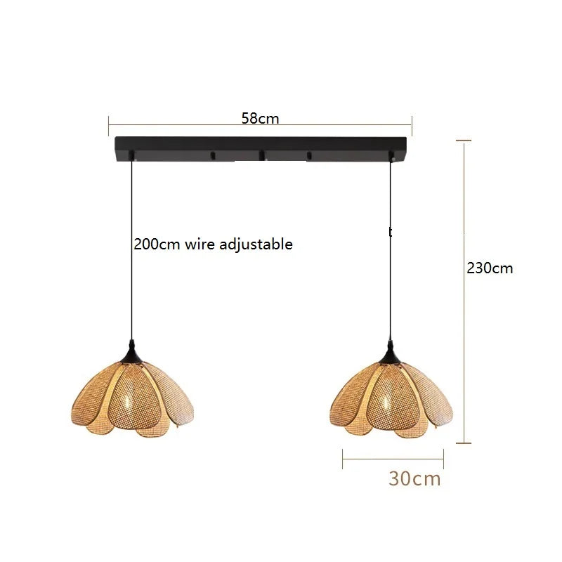 Helnys 50CM Rattan Flower Pendant Lamp LED Indoor Hanging Light Nordic Modern