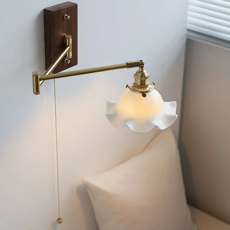 Helnys Flower Ceramic LED Wall Light Copper Arm Sconce - Modern Home Decor