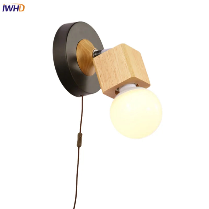 Helnys Nordic LED Wall Lamps Up Down Rotate Modern Wood Iron Stair Light Fixtures
