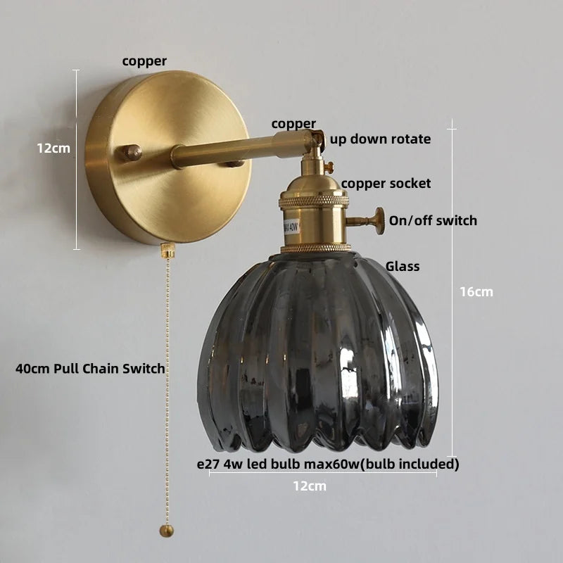 Helnys Clear Glass LED Wall Lights Up Down Rotate Copper Nordic Sconce Fixtures