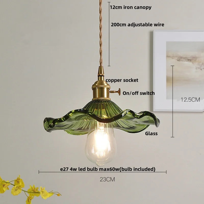 Helnys Amber Glass LED Pendant Lamp with Walnut Wood Accent