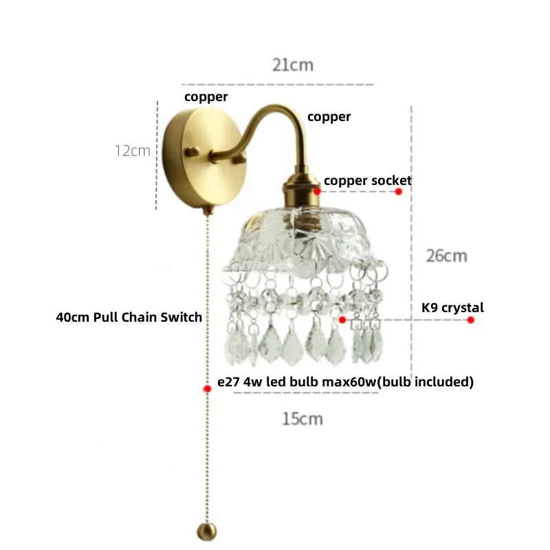 Helnys Conch Copper LED Wall Light Fixture with Pull Chain Switch