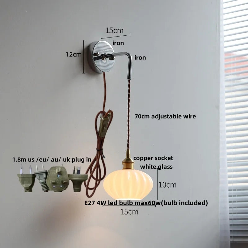 Helnys Glass LED Wall Light Fixture Modern Nordic Design Adjustable Bedside Lamp