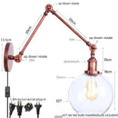 Helnys Adjustable Glass Wall Sconce Pull Chain Switch Industrial Rustic LED Fixture