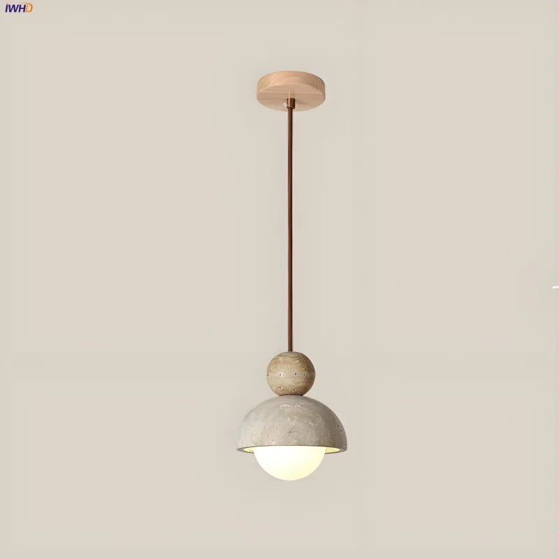 Helnys Glass Ball Pendant Lights Adjustable Yellow Travertine White for Dining Room