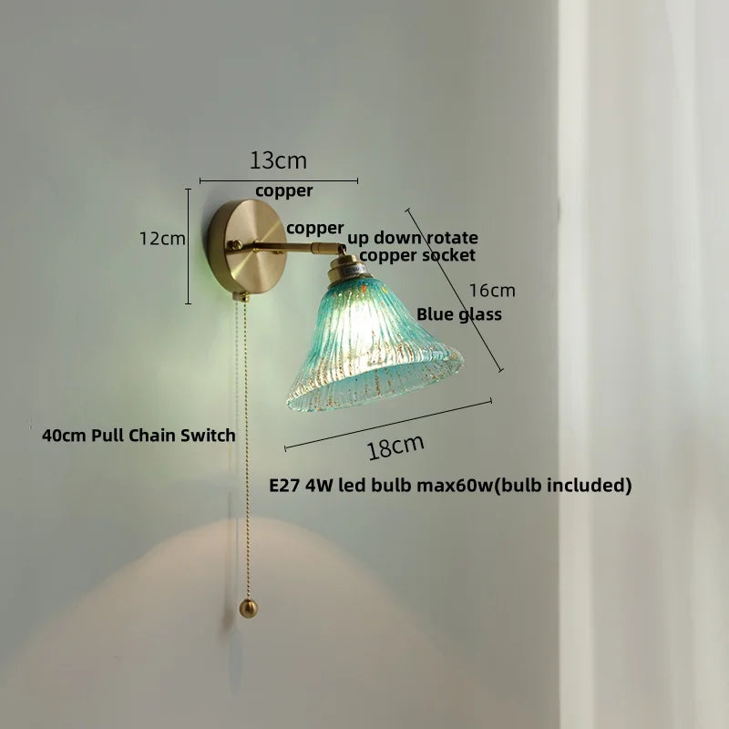 Helnys Blue Glass Wall Sconce Up Down Rotate Light Fixture