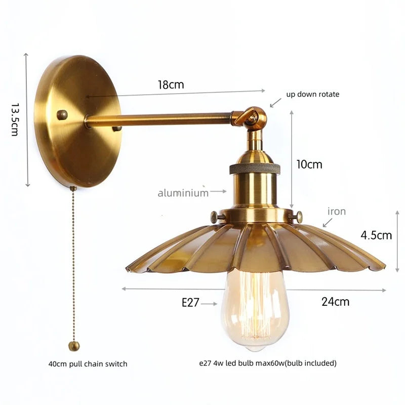 Helnys Industrial Iron LED Wall Lamp Plug In Stair Light Fixture Bedroom Aisle Vintage