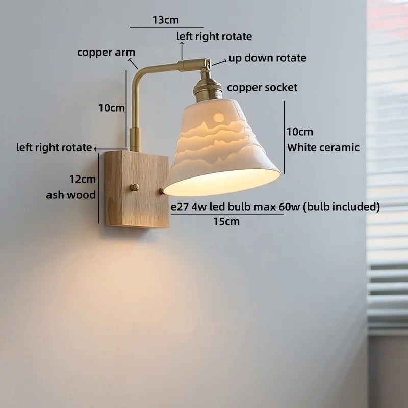 Helnys Ceramic Flower Design LED Wall Lamp for Bedroom and Bathroom