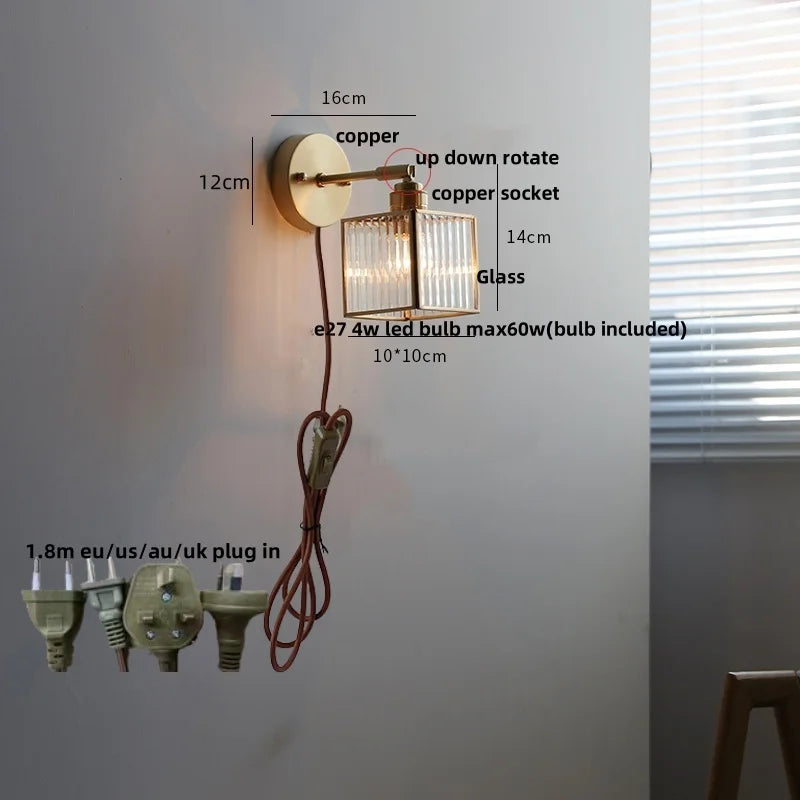 Helnys Glass LED Wall Sconce with Pull Chain Switch - Modern Nordic Bathroom Mirror Light