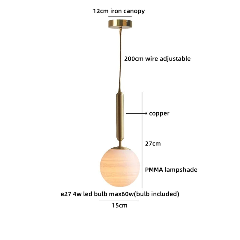 Helnys Modern Nordic Wood Glass Ball LED Pendant Lights for Home Decor