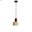 Helnys Adjustable LED Pendant Lights Yellow Travertine Wood Base Nordic Modern Hang Lamp