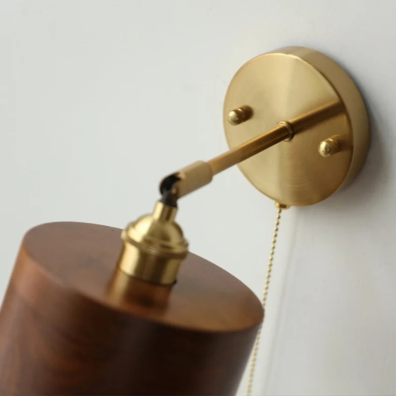 Helnys Wood LED Wall Sconce Pull Chain Switch Up Down Rotatable Bathroom Mirror Light