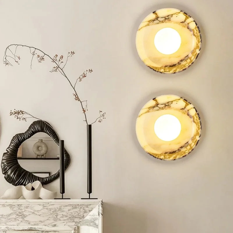Helnys Round Stone LED Wall Lamp Sconce Shower White Ball G9 Bulb