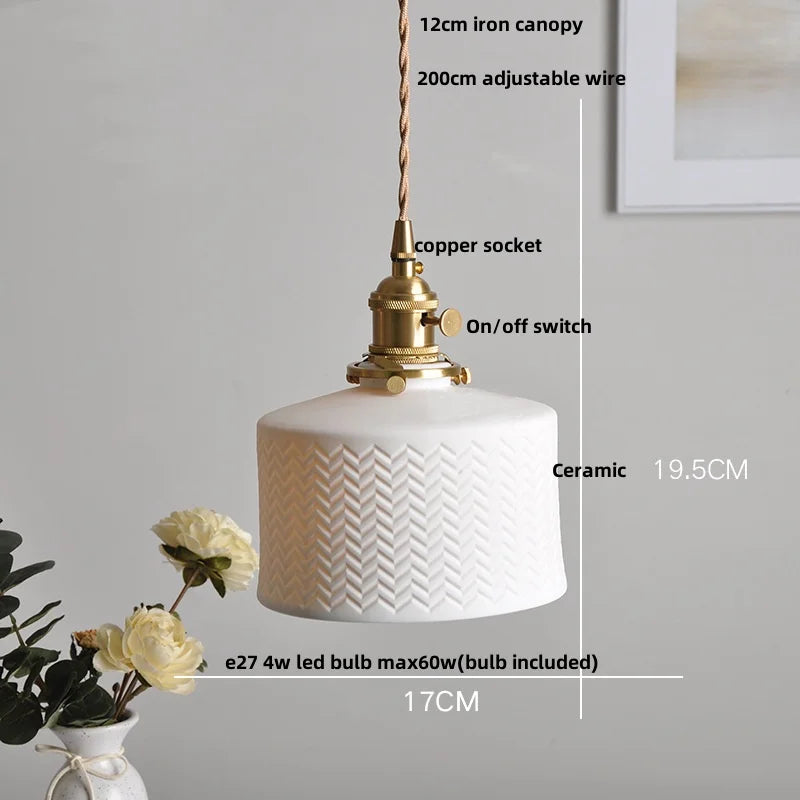 Helnys Flower Ceramic LED Pendant Lamp with Copper Socket, Adjustable Modern Hanging Light