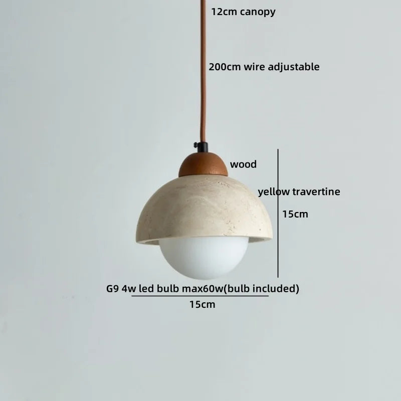 Helnys Yellow Travertine LED Pendant Lamp, Modern Nordic Hanging Lights.