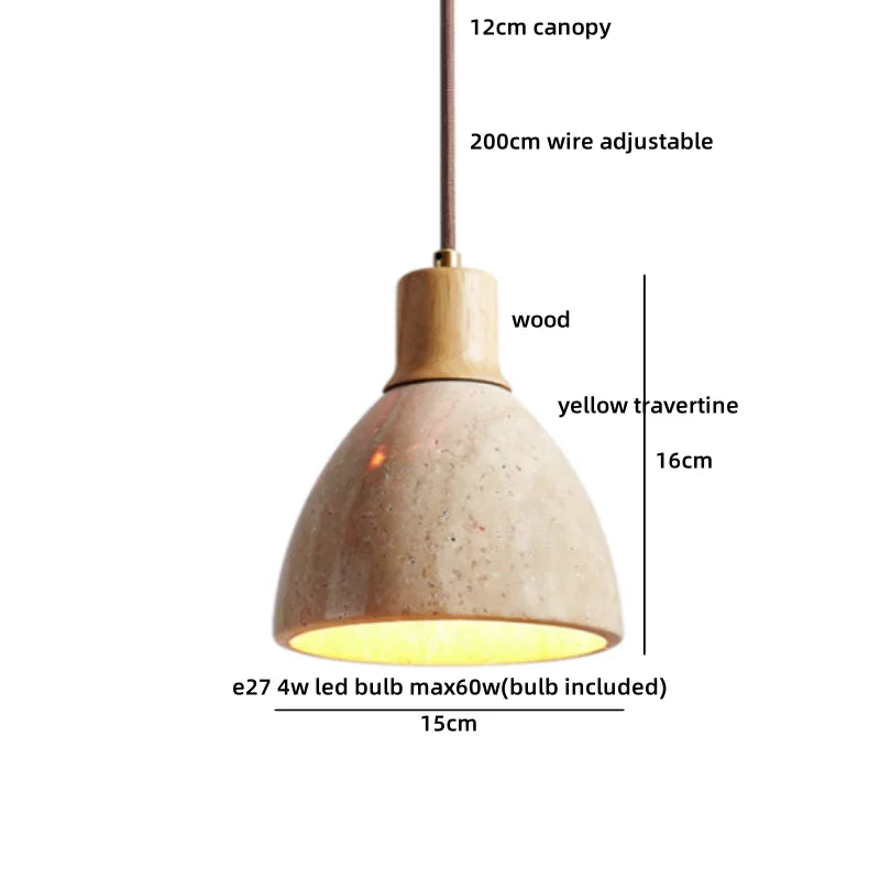 Helnys Yellow Travertine Globe LED Pendant Light for Bedroom Living Room