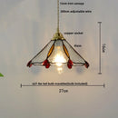 Helnys Tiffany Glass Pendant Lights Vintage Walnut Wood LED Hanging Lamp