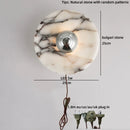 Helnys Round Bulgari Stone Shade Pull Chain Switch LED Wall Lamp for Luxury Living Room