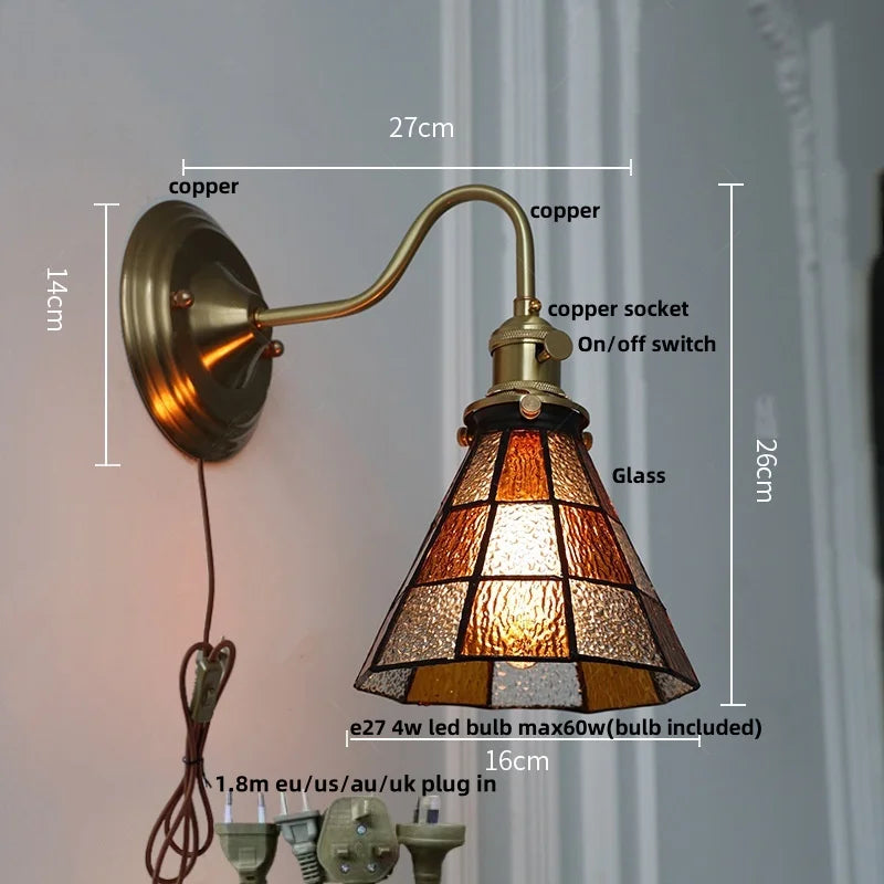 Helnys Green Glass LED Wall Lamp Sconce Vintage Loft Stair Light Fixtures Wandlamp