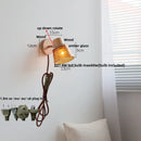 Helnys Amber Glass LED Wall Sconce Wood Pull Chain Switch Stair Light