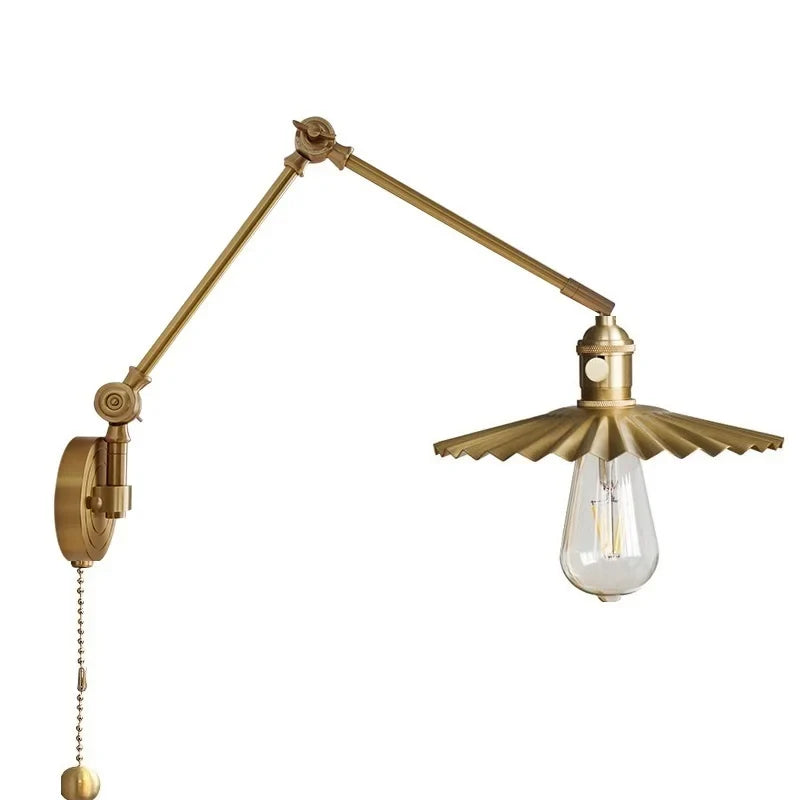Helnys Copper Arm LED Wall Sconce Pull Chain Switch Nordic Luminaria