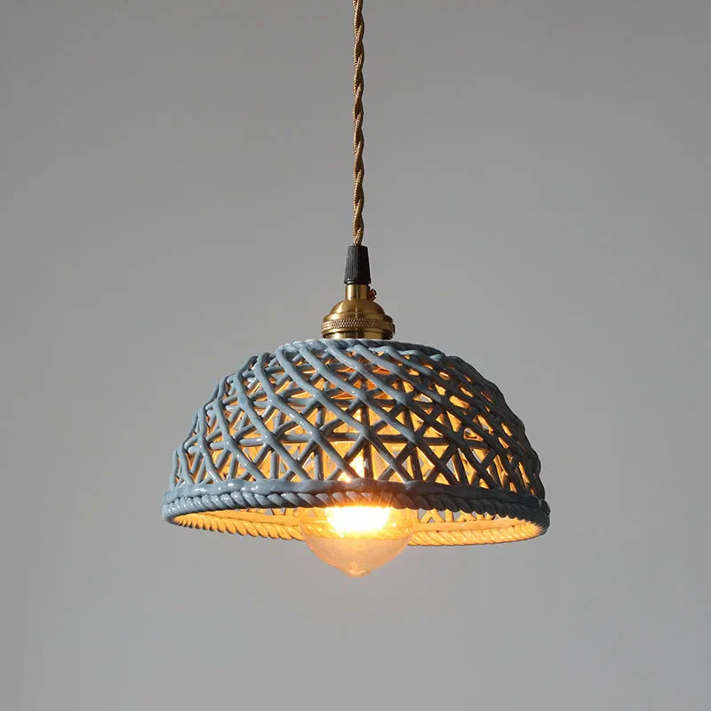Helnys White Ceramic LED Pendant Lights - Nordic Modern Copper Hanging Lamp