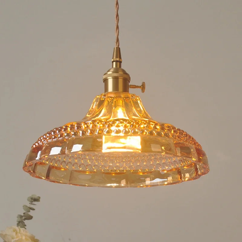 Helnys Orange Glass LED Pendant Lights, Nordic Modern Hanging Lamp