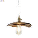 Helnys Amber Glass Pendant Lights with Brass Knob Switch and LED