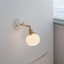 Helnys White Glass LED Wall Lights with Copper Arm Socket for Bedroom & Living Room