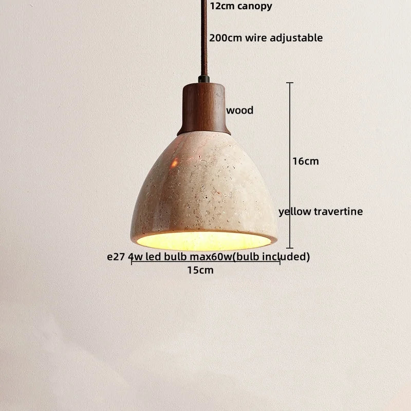 Helnys Adjustable LED Pendant Lights Yellow Travertine Wood Base Nordic Modern Hang Lamp