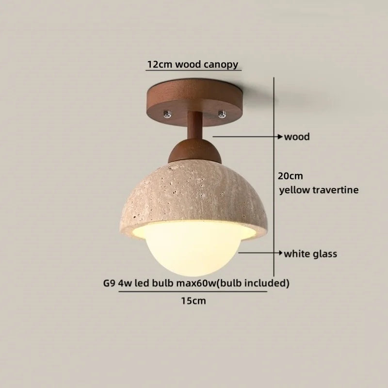 Helnys Wood Stone LED Ceiling Light Fixture | Yellow Travertine Plafondlamp
