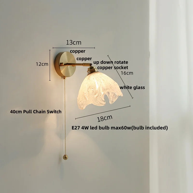 Helnys LED Wall Sconce White Glass Rotate Pull Chain Switch Stair Light
