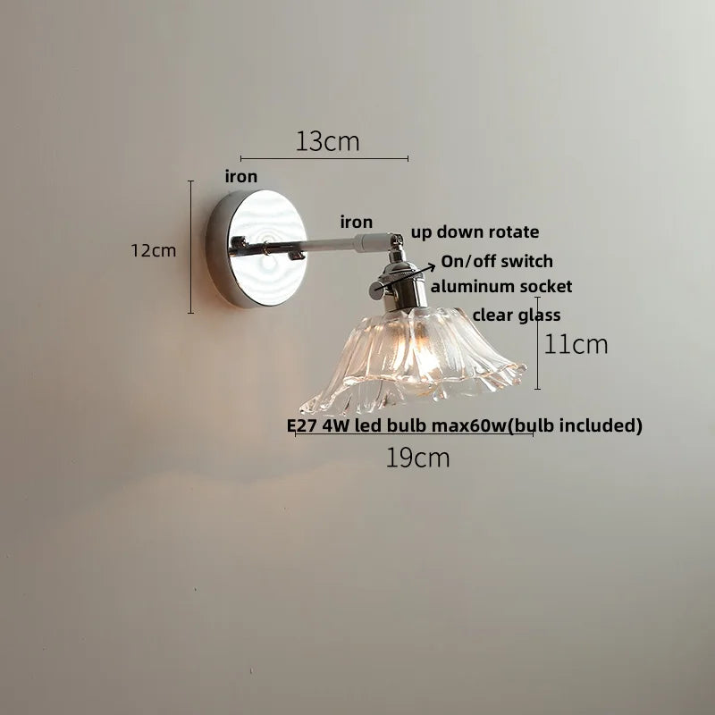 Helnys Clear Glass LED Wall Lamp Pull Chain Switch Up Down Rotatable Stair Light Fixtures